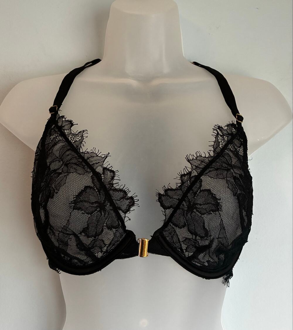 Victoria's Secret Bra Low Cut Demi Lace Unlined Front Closure 34DD Whimsygoth